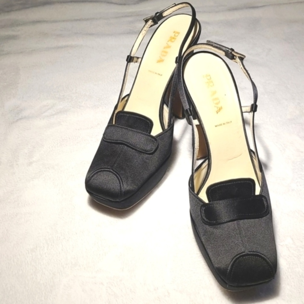 PRADA Collectors Runway Satin Platform Slingback Pumps